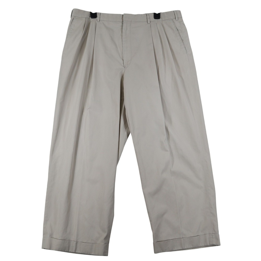 Vintage 90s Majer Pleated Chino Pants Mens36x27 Khaki Tan Cuffed Casual Trousers